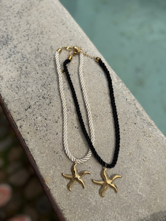 Collier corde avec étoile - blanc ou noir
